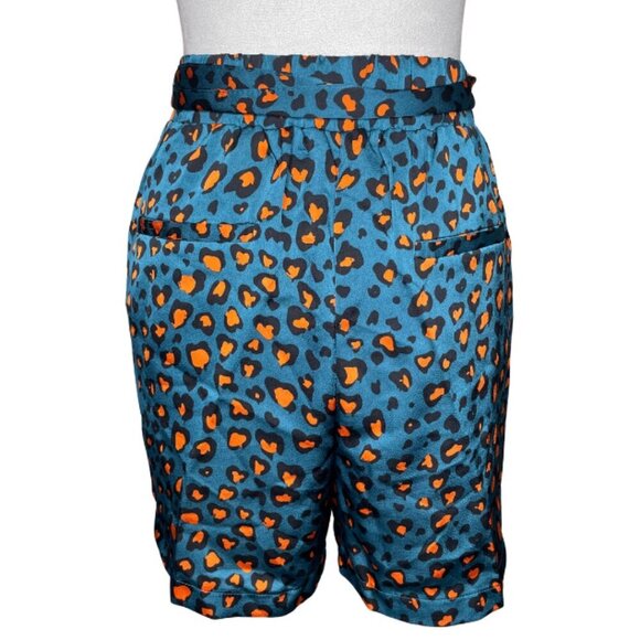 New York & Company Teal Orange Leopard Print Tie Waist Satin Shorts Size L - Picture 6 of 12